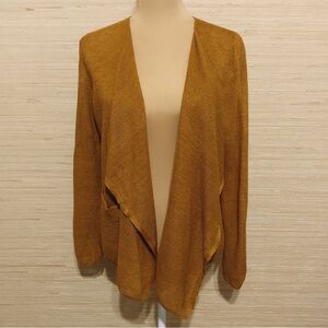 Stefanel Women’s Mustard Open Front Flax Linen Knit Lightweight Cardigan Medium